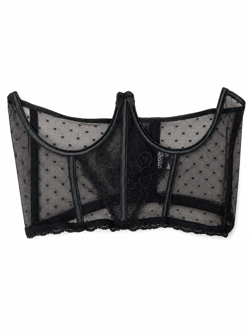 Black Sheer Lace Mesh Under Bust Corset Top Women XL Lingerie Bustier